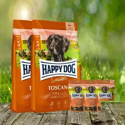 25 kg Happy Dog Supreme Toscana 2 x 12,5 kg + 3 x 100 g. Happy Dog Soft Snack Toscana geschenkt