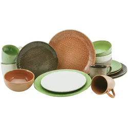 Creatable Kombiservice , Braun, Creme, Grün, Orange , Keramik , 16-teilig , Struktur , 330 ml,400 ml , 31.5x33x34 cm , Geschirr, Geschirrsets, Kombiservice