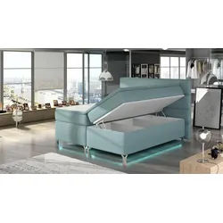 Xlmoebel Bett Boxspringbett mit Lederbezug und hochwertiger Polsterung, Hergestellt in Europa blau