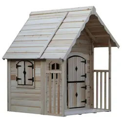 HOME DELUXE Spielhaus aus Holz KIMI - 120 x 130 x 140 cm, mit Terrasse & Stabile Holzkonstruktion, Gartenhaus für Kinder braun