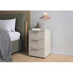 LeGer Home by Lena Gercke Nachtkommode Nachttisch Nachtschrank Nachtkonsole SERINA eleganter Eyecatcher (inkl. SOFT-CLOSE-FUNKTION), mit 3 Schubkästen sowie hochwertigen Metallgriffen MADE IN GERMANY beige 40 cm x 61 cm x 42 cm