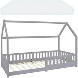 Ml-Design Kinderbett mit Dach und Matratze 90x200 cm Hellgrau , Holz , 90x200 cm , Kinder- & Jugendzimmer, Kindermöbel, Kinderbetten, Hausbetten