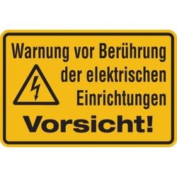 Warnschild, Warnung vor Berührung der elektrischen Einrichtungen, 200 x 300 mm, Folie - 300x200 mm Folie selbstklebend