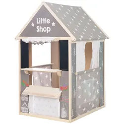 Roba Spielhaus-Kombination , Naturfarben, Hellgrau , Holz, Textil, Holzwerkstoff , 82.5x128x94.5 cm , EN 71 , Spielzeug, Holzspielzeug