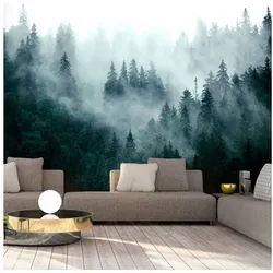 KUNSTLOFT Vliestapete Mountain Forest (Dark Green) 0.98x0.7 m, Halb-matt, Matt, lichtbeständige Design Tapete grau|grün 0.98 m x 0.70 m