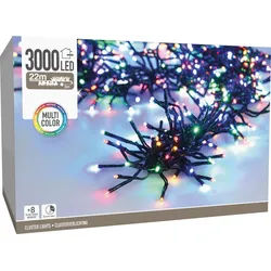 LED-Clusterlichterkette Büschel bunt, 3000 LEDs, schwarzes Kabel, Innen/Außen, 25m