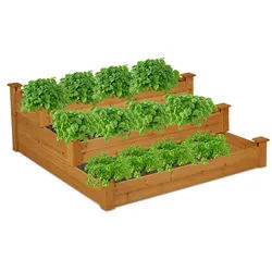Relaxdays Hochbeet , Hellbraun , Holz , 122x46x122 cm , Gartenzubehör, Hochbeete