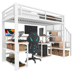 Okwish Hochbett 90/200 cm weiß aus Metall und MDF mit LED-Leiste App-Steuerung und Schreibtisch , Weiß , 90x200 cm , Babymöbel & Kindermöbel, Kinderzimmer & Jugendzimmer, Kinderbetten, Hochbetten