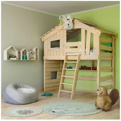 bibex Hochbett ALPIN CHALET Hochbett, Kinderbett, Etagenbett, Hausbett - natur 90x200