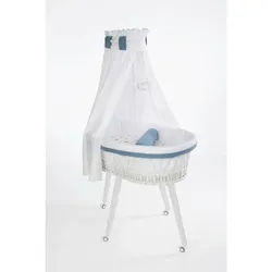 Mionido Stubenwagen-Komplettset , Weiß, Buchefarben, Pastellblau , Holz, Textil , 5-teilig , Buche , Höhe ca. 5 cm , Füllung: Hohlfaser , 60x167x100 cm , Bezug abnehmbar/waschbar, atmungsaktiv , Babymöbel & Kindermöbel, Babyzimmer, Babybetten, Stubenwagen & Babywiegen