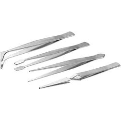 Fixpoint Pinzetten-Set 4-teilig - 1x Spitzpinzette, gerade, 1x Spitzpinzette, gebogen, 1x Flachpinzette, gebogen, 1x Kreuzpinzette, 110 mm