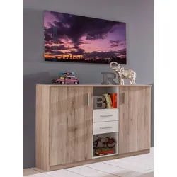 freiraum Highboard Joker (B/H/T: 122x105x41 cm), in San Remo-Eiche-Nachbildung mit 2 Schubladen und 4 Einlegeböden braun