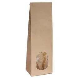 10x Blockbodenbeutel mit ovalem Sichtfenster - 250g - 8 x 5 x 24,3 cm - Papiertüten Bodenbeutel Geschenktüte Tütchen (250g – mit ovalem Fenster)