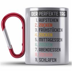 Trendation Thermotasse Zocker Gamer Edelstahl Tasse mit Spruch Geschenk Junge Jungs Gaming Ed rot