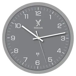 Holzwerk Funkwanduhr Designer Holz Funk Wand Uhr (Nahezu lautloses Uhrwerk, analog, 30 cm) grau