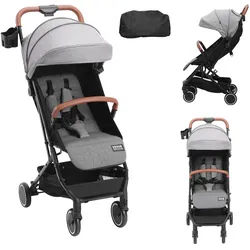 VEVOR Kinderwagen 71 x 44 x 107cm, mit 95°-175° verstellbarer Rückenlehne und 0/90° verstellbarer Fußstütze und Ein-Klick-Faltfunktion, Kinderbuggy mit Getränkehalter und Tragetasche, Dunkelgrau