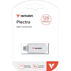 Verbatim USB 3.2 Stick 128GB, Plectra, weiss Typ-C, (R) 100MB/s, (W) 25MB/s, Retail-Blister