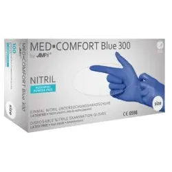 MED-COMFORT Blue 300 Nitrilhandschuhe, puderfrei, blau, Unsterile Einmalhandschuhe mit Fingerspitzentexturierung, 1 Packung = 100 Stück, Größe L