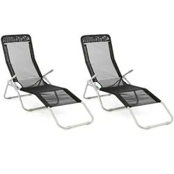 VCM Gartenliege 2er Set Bäderliege 160 cm Schwarz Armlehne Stahl Relaxliege klappbar