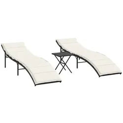 vidaXL Gartenliege Sonnenliegen 2 Stk. mit Tisch Schwarz Poly Rattan, 2 St. schwarz
