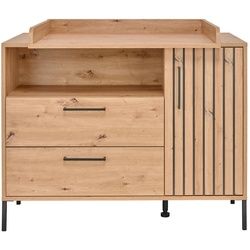 Jimmylee Wickelkommode , Eiche Artisan , Metall , 2 Fächer , 2 Schubladen , 119x91x99 cm , DIN EN ISO 9001 , Holzmöbel, Kommoden Holz, Wickelkommoden Holz