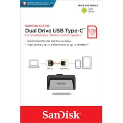 Sandisk USB 3.1 OTG Stick 128GB, Ultra Dual Drive Typ-A-C, (R) 150MB/s, Memory Zone, Retail-Blister