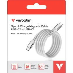Verbatim Ladekabel, USB-C/USB-C, 1.2m, blau Sync&Charge, 60W, 480MBit/s, Magnetic, Retail