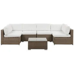 Beliani Lounge SET 6-Sitzer modular Braun Auflagen weiß Belvedere , Kunststoff , Gartenmöbel, Gartengarnituren, Gartenmöbel-Sets