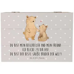 Mr. & Mrs. Panda Dekokiste 22 x 15 cm Bär Großer Bruder - Grau Pastell - Geschenk, Geschwister, (1 St), Handverlesene Designs grau