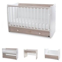 Lorelli Komplettbett Babybett Dream NEW 70 x 140 cm, umbaubar Kinderbett Schaukelbett Schreibtisch braun