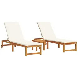 vidaXL Gartenliege Sonnenliege 3 pcs Braun Massivholz, 3 St.