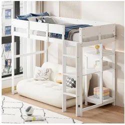 BlingBin Hochbett Jugendbett Kinderbett (1-St., mit Leiter, Schreibtisch und Trennwand) 90 x 200cm, für Kinder und Jugendliche weiß