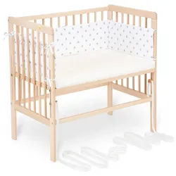 FabiMax Beistellbett Babybett Boxspring klar lackiert, 90 x 55 cm Liegefläche, aus Buchenholz, Stufenlos höhenverstellbar 40-73 cm, Holz-Lattenrost grau