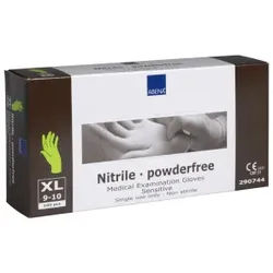 ABENA® Sensitive Nitril Einweghandschuhe, hellgrün, Unsterile, puderfreie Einmalhandschuhe mit Rollrand, 1 Karton = 10 Packungen = 1000 Stück, Größe XL