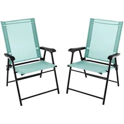 Costway Klappstühle Türkis(2er-Set) , Metall , 60x93x65 cm , Gartenmöbel, Gartensessel, Gartenklappstühle