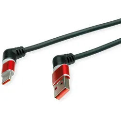 ROLINE USB 2.0 Kabel, Typ-C - Typ-A, ST/ST, 360° Rotation, schwarz / rot, 2 m
