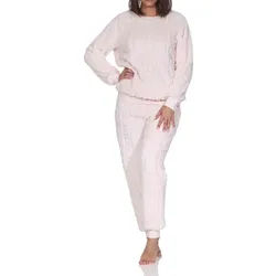 Normann Pyjama Damen langarm Schlafanzug Hausanzug aus kuscheligen Sherpa-Fleece rosa 48-50