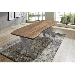 SAM® Esstisch Argos, Akazienholz, echte Baumkante, Metallgestell X-Form, bis 3 Meter beige 120 cm x 77 cm x 80 cm