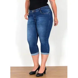 ESRA Caprijeans Capri Jeans Damen High Waist Hose 3 4 Jeans Damen Sommer bis Übergröße Sommer Damen Jeans Capri Hose Damen 3/4 Hose hoher Bund Große Größe blau 46