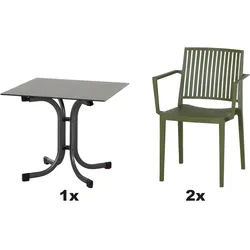 SIENA GARDEN Urban Lights Set 3teilig Lane Sessel gastrotauglich olive mit Tisch Sola 80x80