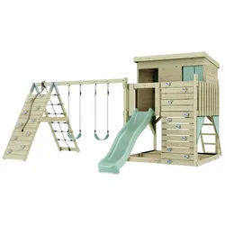 OutdoorToys Spielturm Aksel, aus Holz in Mintgrün mit Kinderschaukel & Rutsche, Kletterwand grün