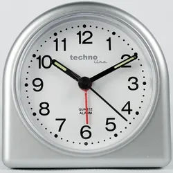 Technoline Modell SD - analoger Quarzwecker mit nachtleuchtenden Zeiger und Weckalarm in silber