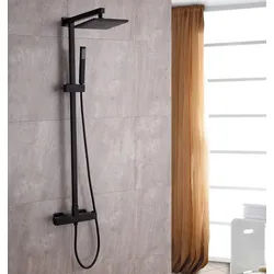 Bernstein Duschsystem 8921B Basic Schwarz Thermostat, mit quadratischer ABS-Regendusche 23cm & Handbrause schwarz