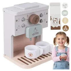 KRUZZEL Kaffeeservice Kaffeemaschine Holzspielzeug, 2 Personen, MDF, Hantieren mit Tassen, Kapseln und Milch trainiert präzise Bewegungen bunt