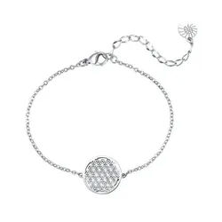 Hey Happiness Armband Edelstahl Blume des Lebens Damen 18K Gold Roségold, Armkette Anhänger Lebensblume rund, wasserfest silberfarben