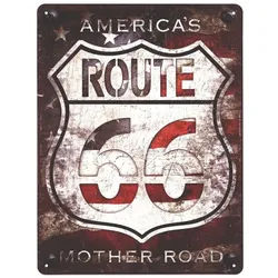 Moritz Metallschild Blechschild America ́s Mother Road Route 66, (Einzeln), 25 x 33 cm Vintage Retro Deko Schild Metallschild Wandbild Schild bunt
