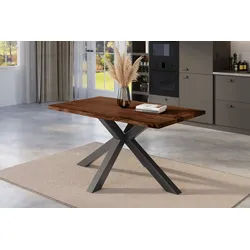 SAM® Baumkantentisch Nicki, massives Akazienholz, Baumkante, Metallgestell Spider-Form, bis 3m braun 120 cm x 77 cm x 80 cm