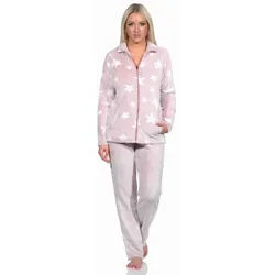 Normann Relaxanzug Damen Hausanzug in Sterneoptik aus kuschelig warmen Coralfleece rosa 40/42