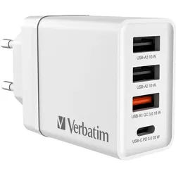 VERBATIM USB-Ladegerät 49701, 2x USB-A, 1x USB-A QC, 1x USB-C PD, weiß