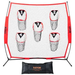 VEVOR 246 x 150,5 x 250 cm Fußballtrainer-Wurfnetz, Trainings-Wurfziel-Übungsnetz mit 5 Zieltaschen, Knotenloses Netz, inkl. Bogenrahmen & Tragbarer Tragetasche, QB-Wurfgenauigkeit
